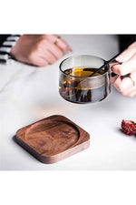 Wood Tray Latte Glass Cup