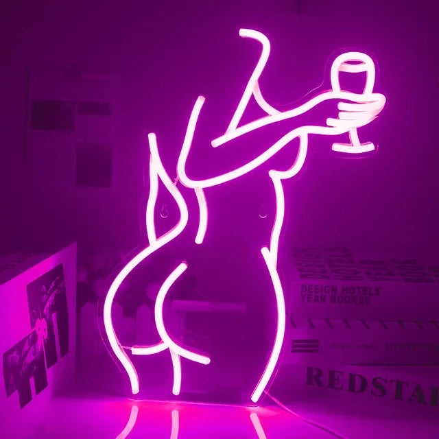 Pink Lady Wine Neon Sign