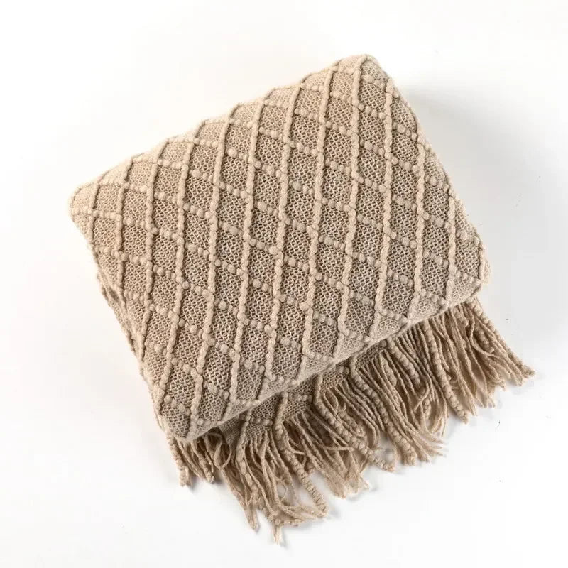 Cozy Textured Fringe Throw Blanket