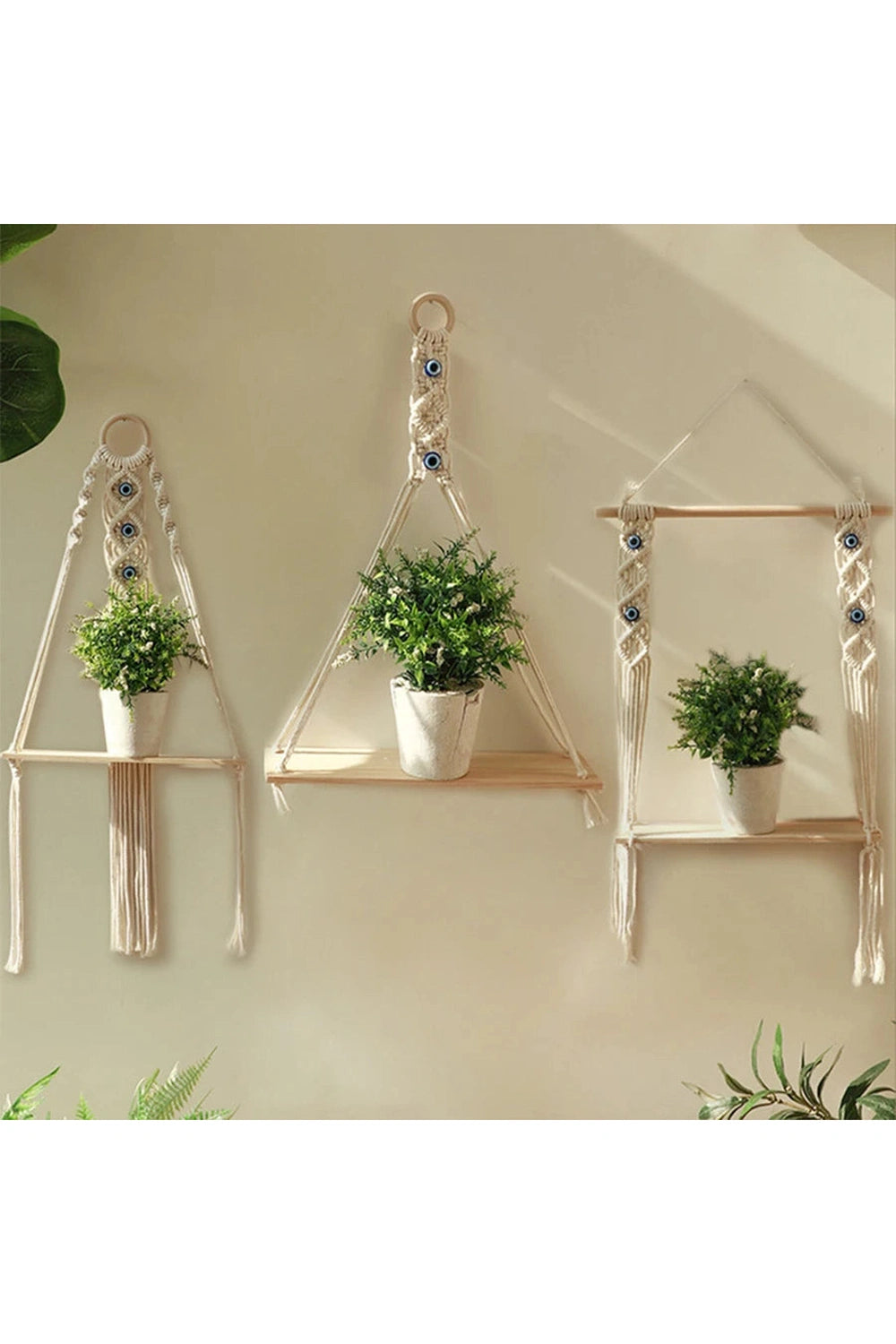 Boho Macrame Hanging Shelf Trio