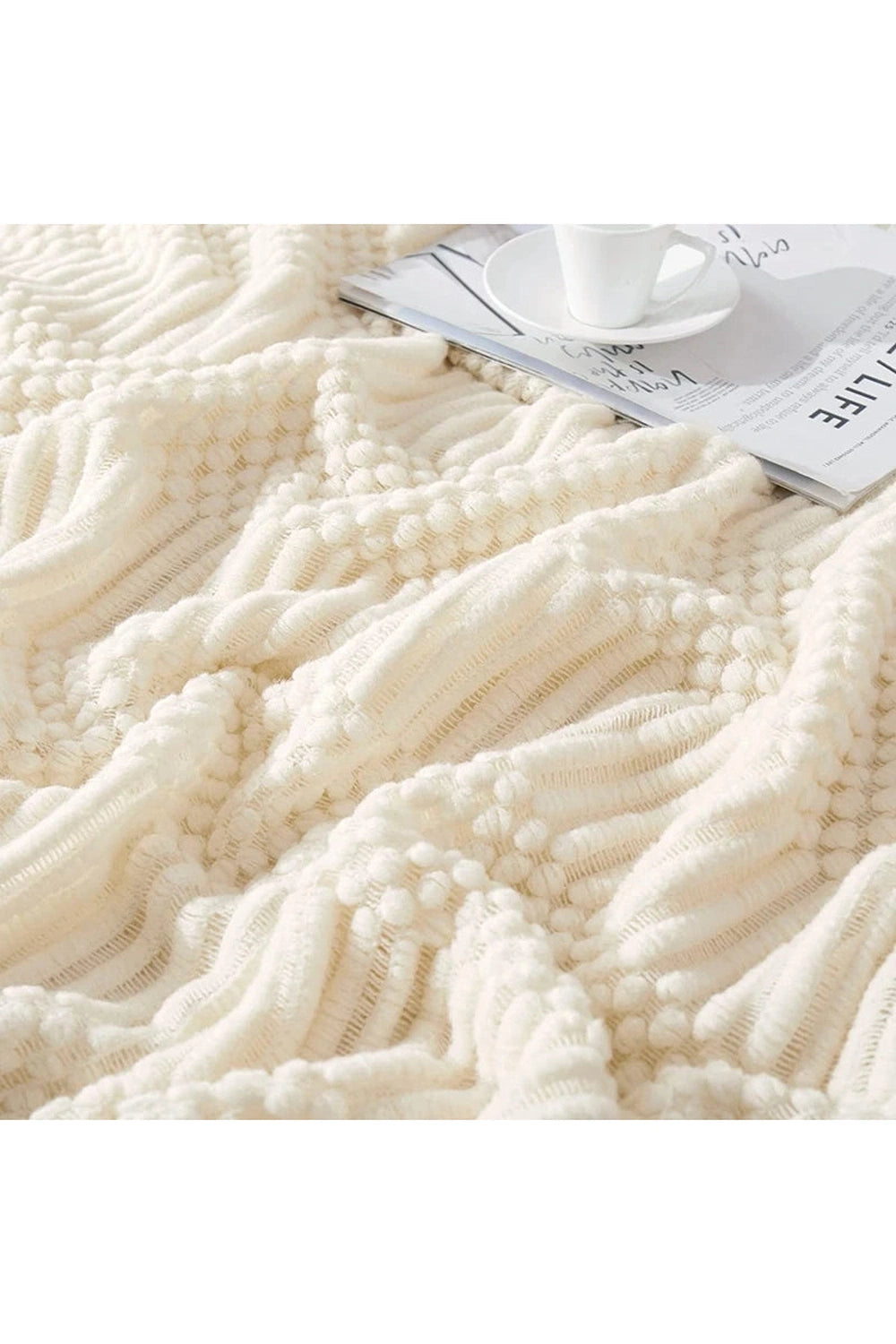 Cozy Cream Fringe Throw Blanket