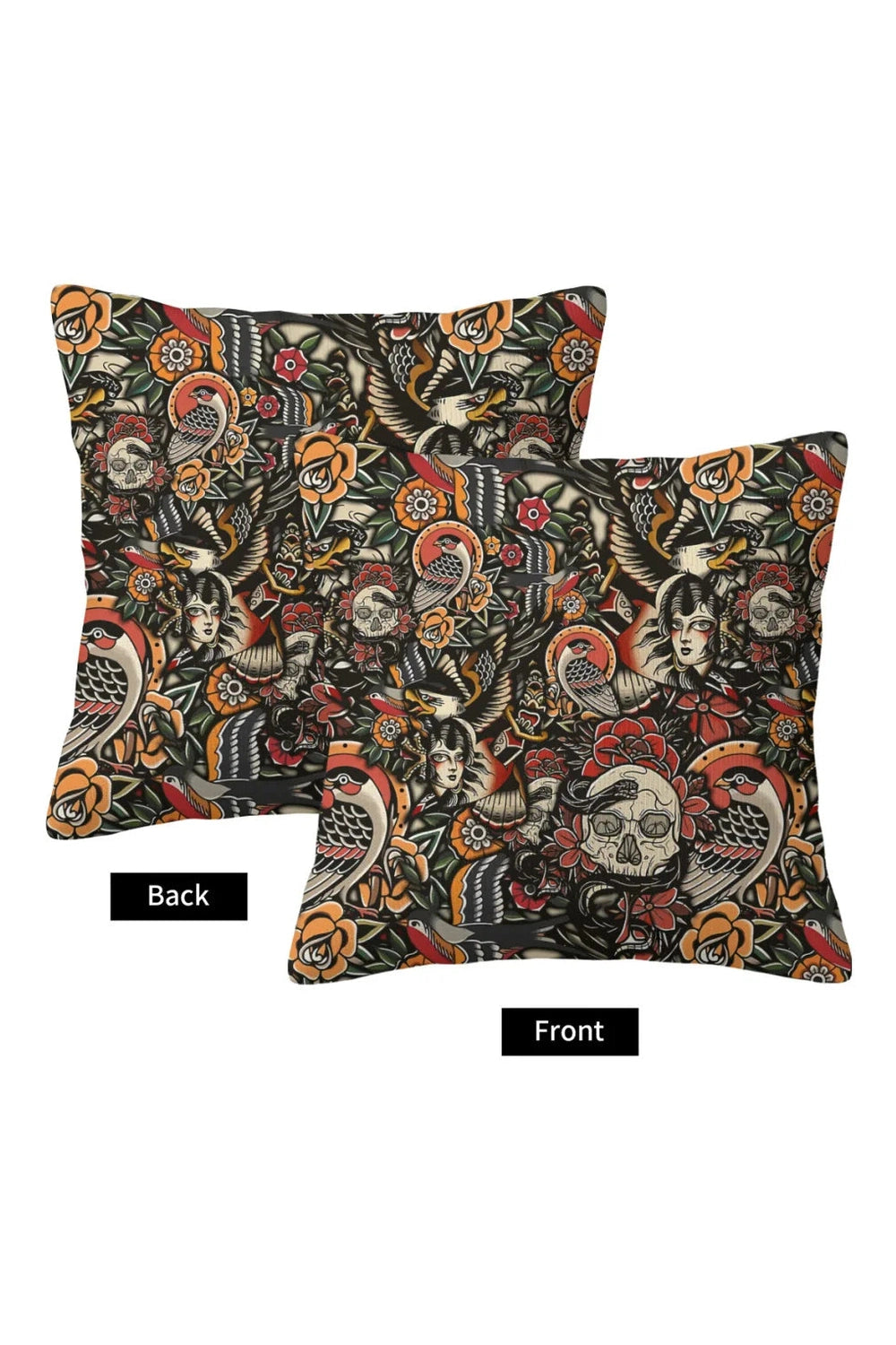 Skull & Roses Grunge Pillow Cover