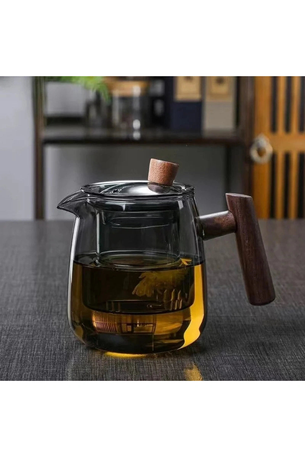 Wood Handle Glass Teapot