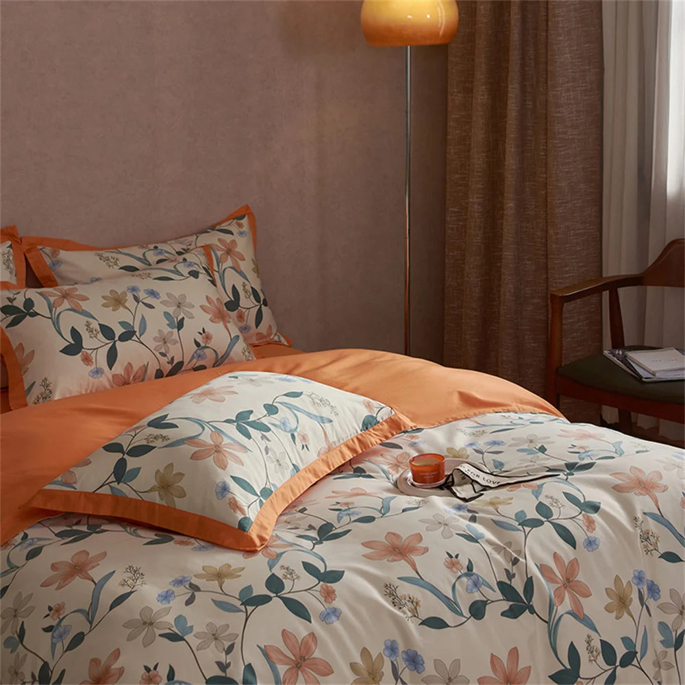 Juego de cama nórdico floral naranja