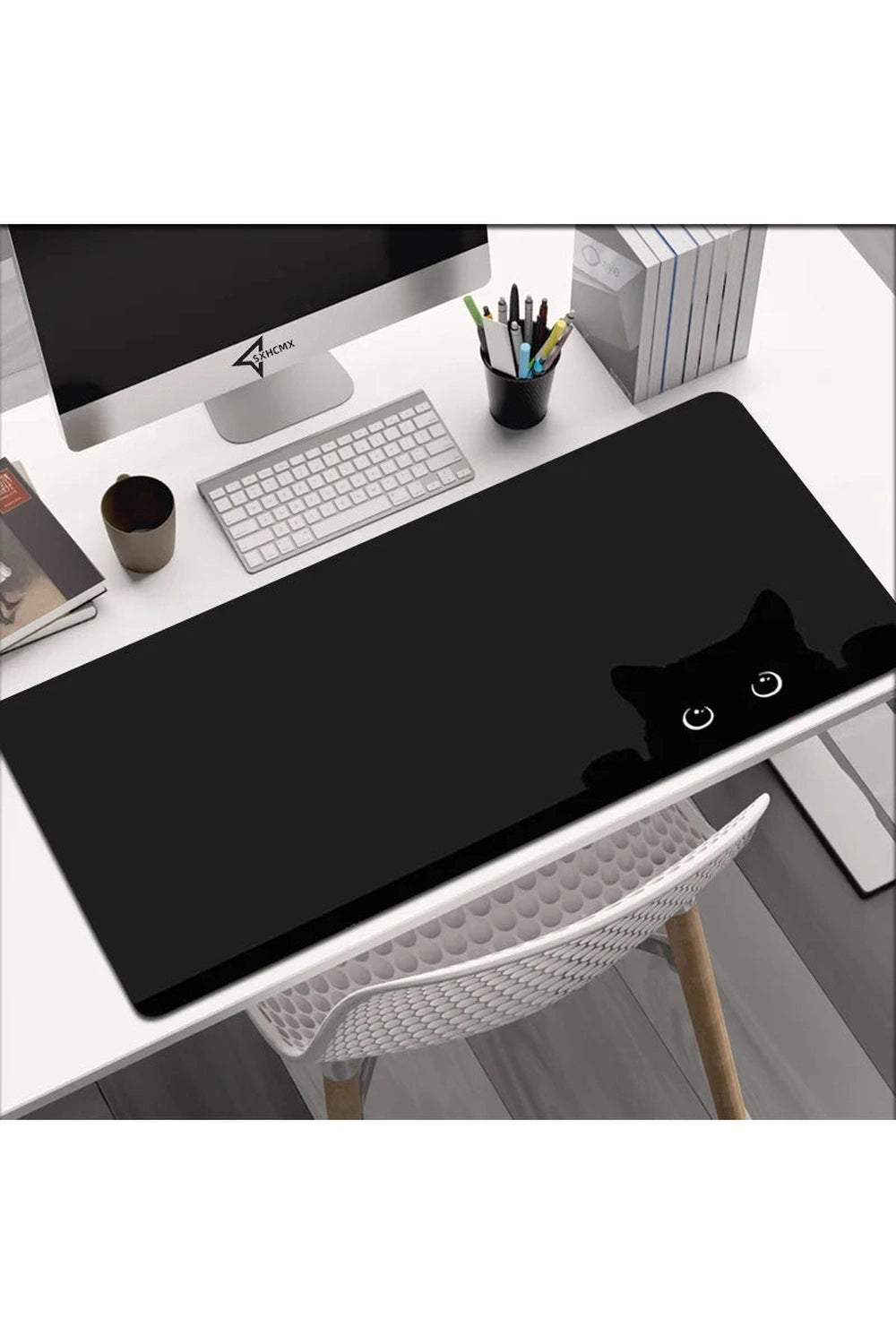 Black Kawaii Cat Deskmat