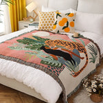 Boho Jungle Cats Woven Throw Blanket