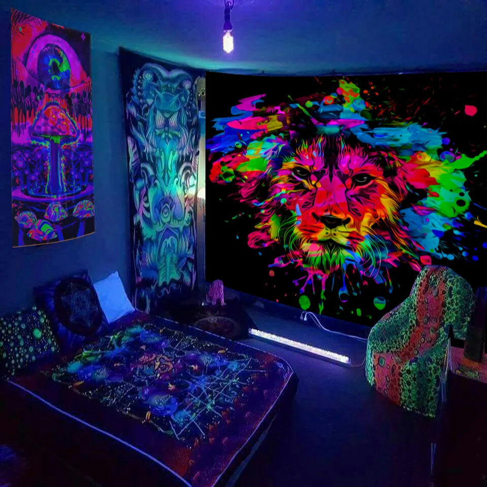 Psychedelic Mushroom Glow Tapestry