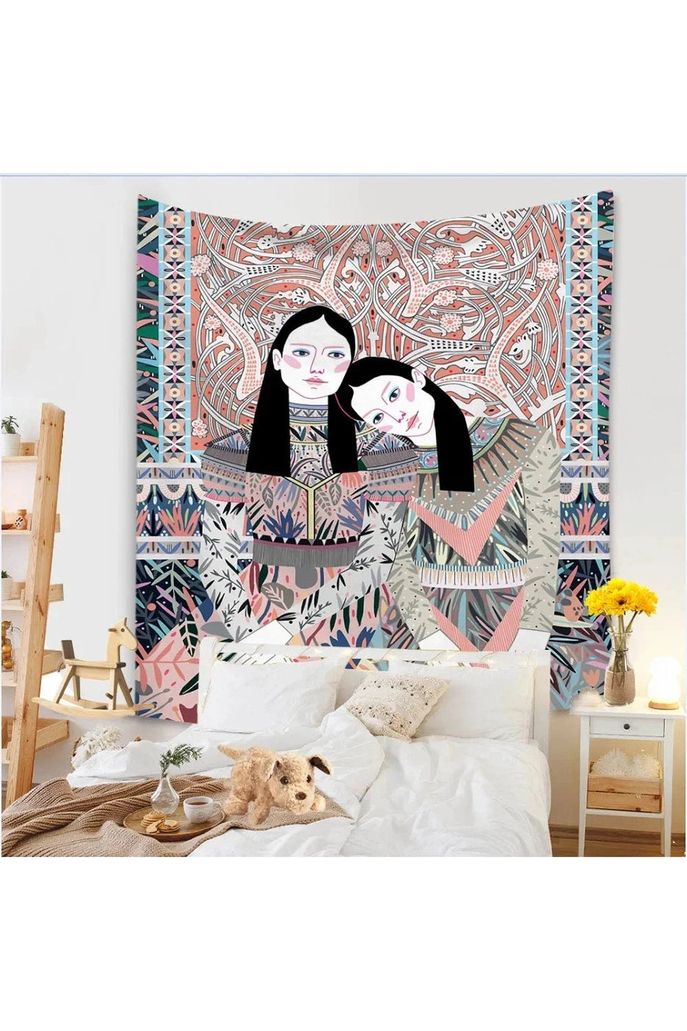 Tapestry Living Room Background Mural Beach Mat Home Decoration Simple and Fresh Character Wall Hanging