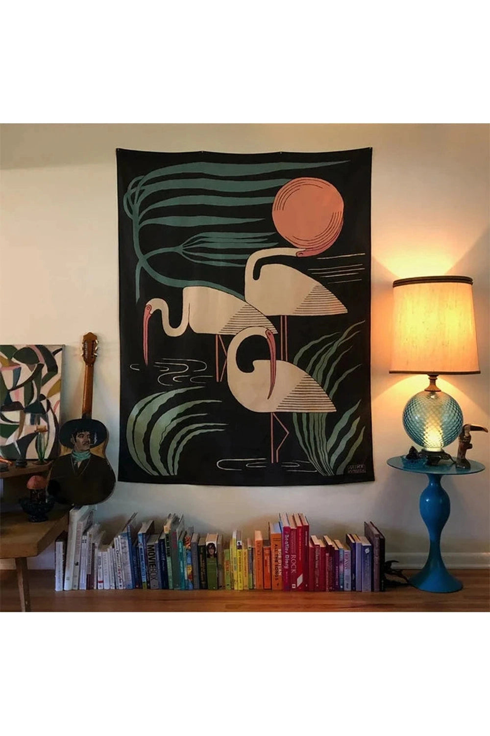 Retro Crane Sunset Tapestry