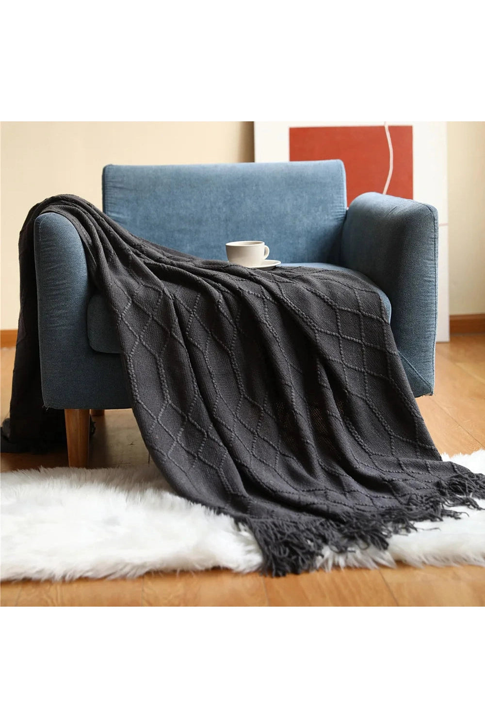 Cozy Diamond Knit Throw Blanket