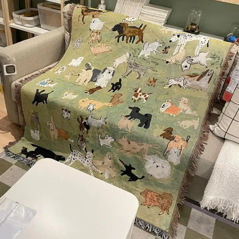 Playful Dog Pattern Throw Blanket