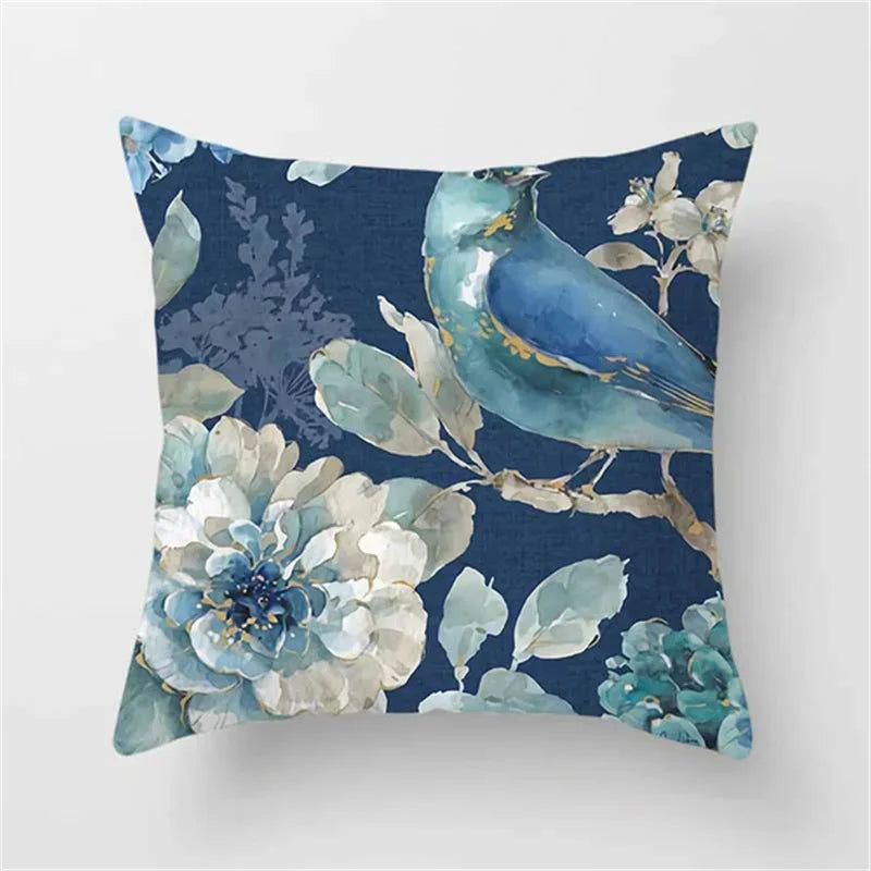 Blue Floral Square Pillow Case