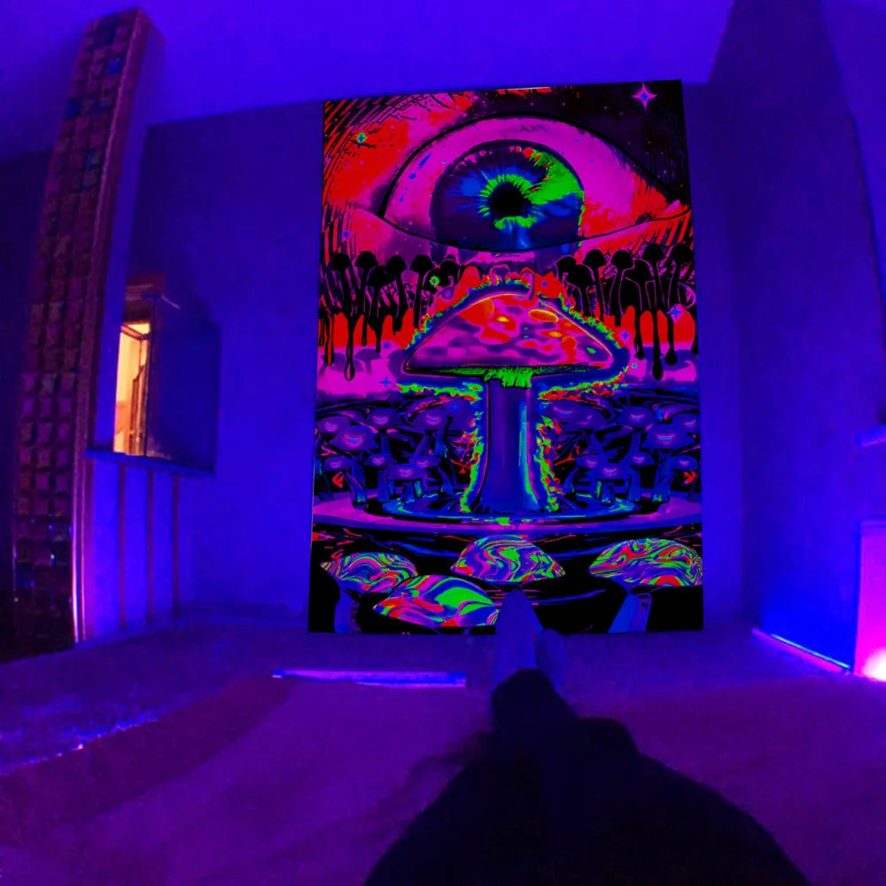 Psychedelic Mushroom Glow Tapestry