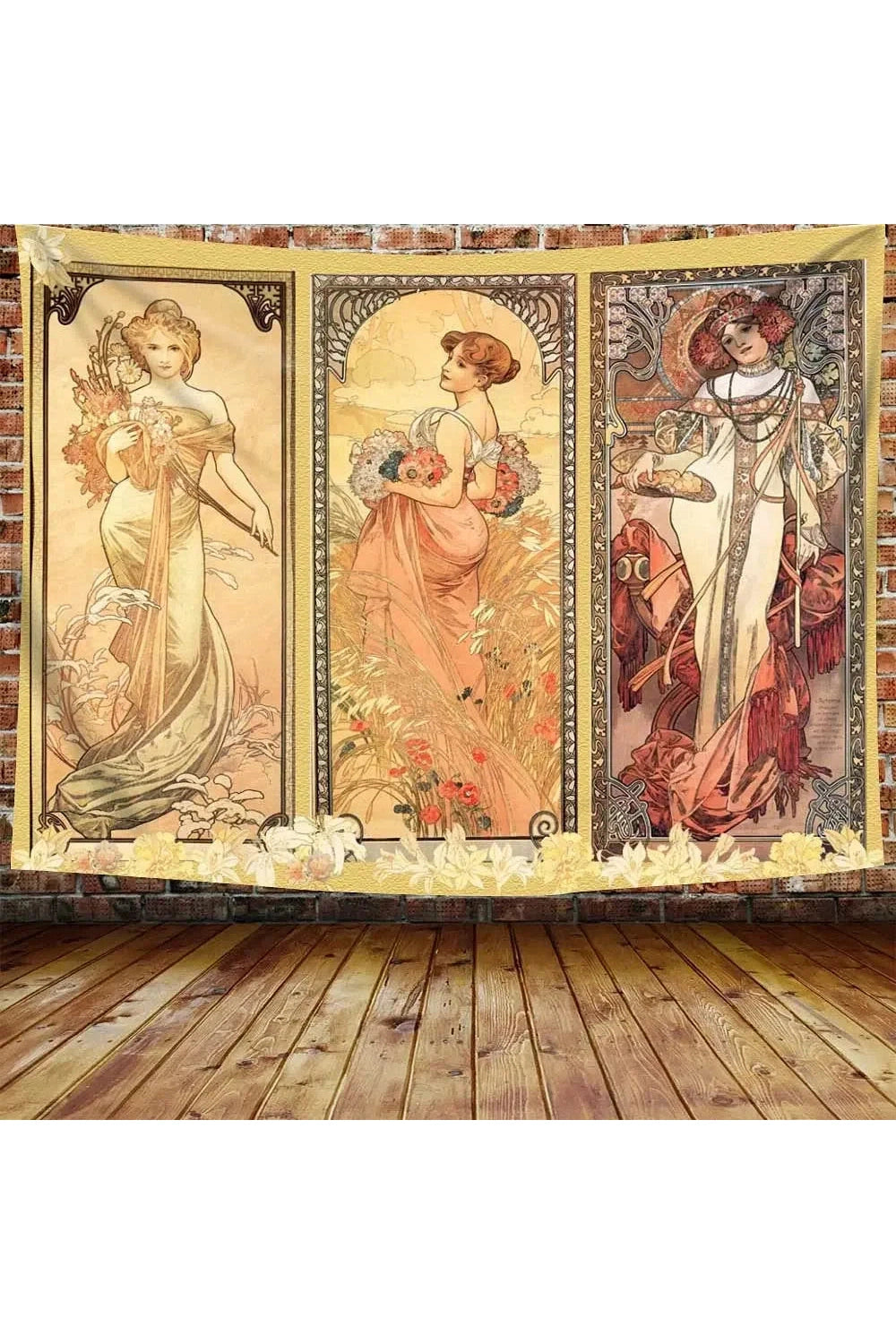 Art Nouveau Lady Tapestry Medieval Optimized Style Tapestries Artwork Wall Hanging Retro Paris Nouveau Vineyard Flirt Home Decor