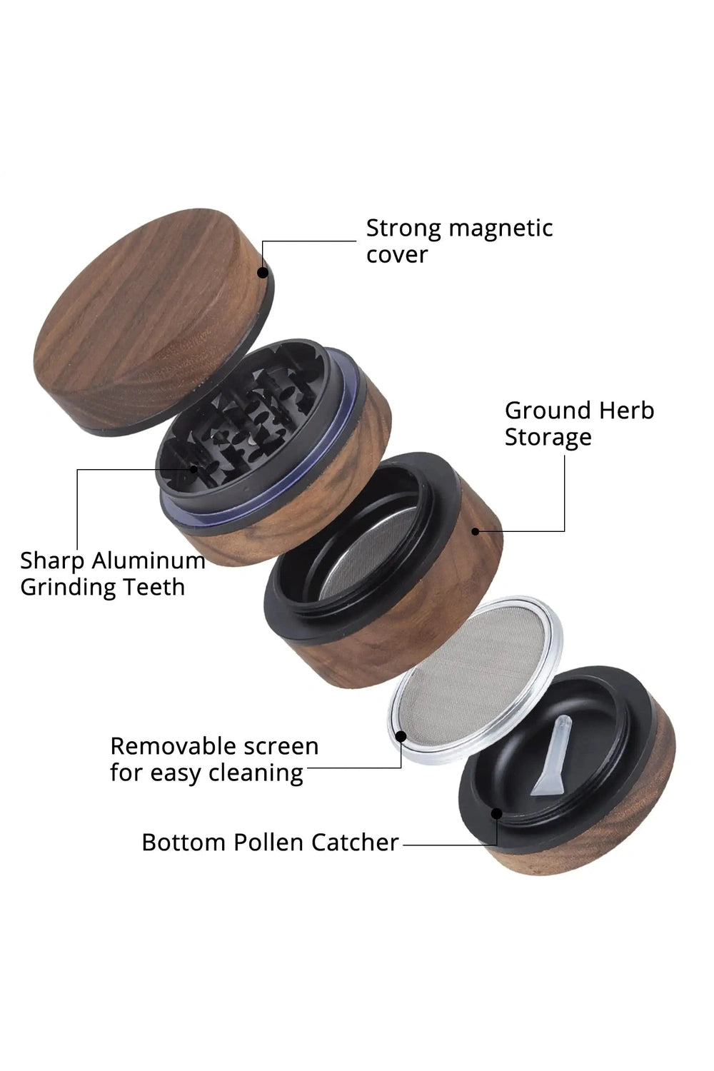 Wooden 4 layer High-grade and aluminium alloy herb grinder 63mm smoke herb grinders spice mill cigarette accessorie