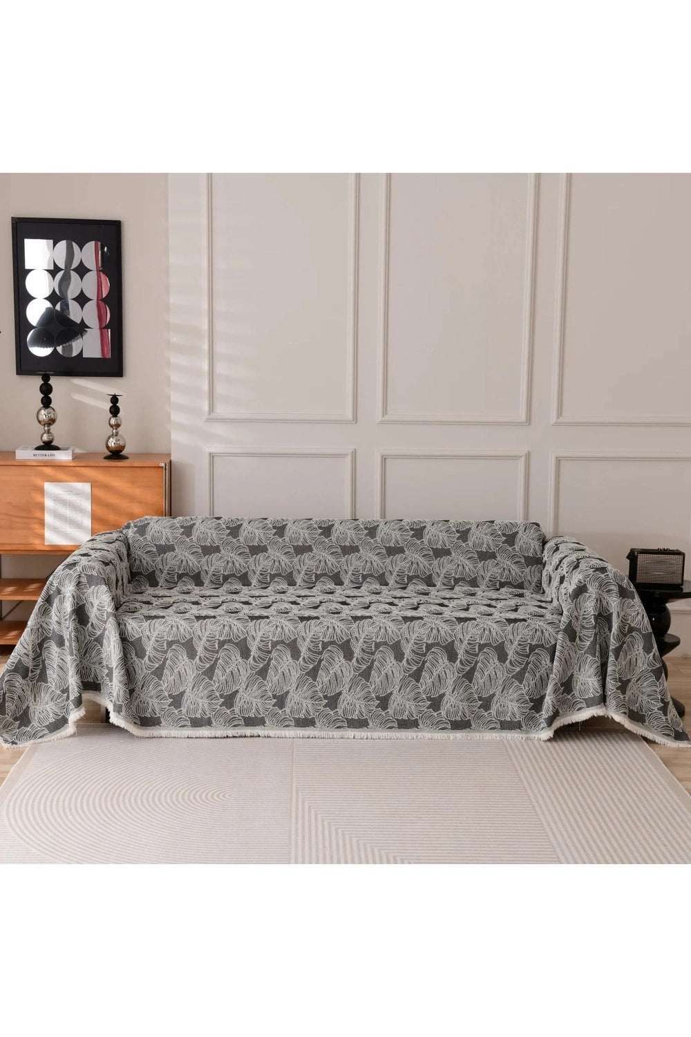 Herribone Jacquard Sofa Towel Chenille with Tassel Sofa Cover Blanket Couch Cover Universal for Living Room All Seasons