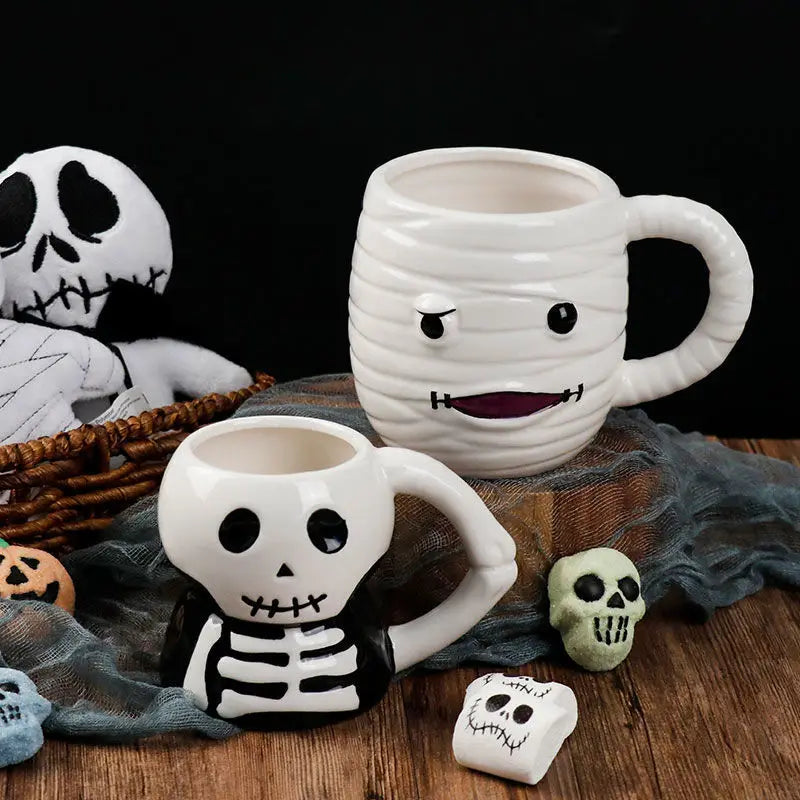 Taza de cerámica con calavera de Halloween