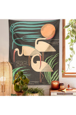 Retro Crane Sunset Tapestry