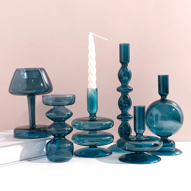 Azure Glow Artsy Candle Holders