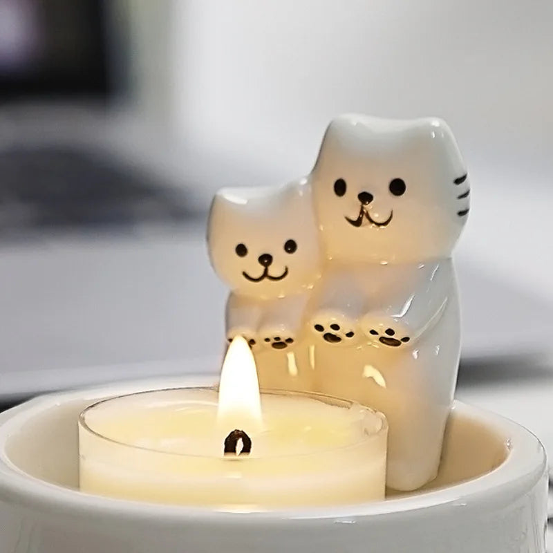 Cozy Cat Ceramic Candle Holder