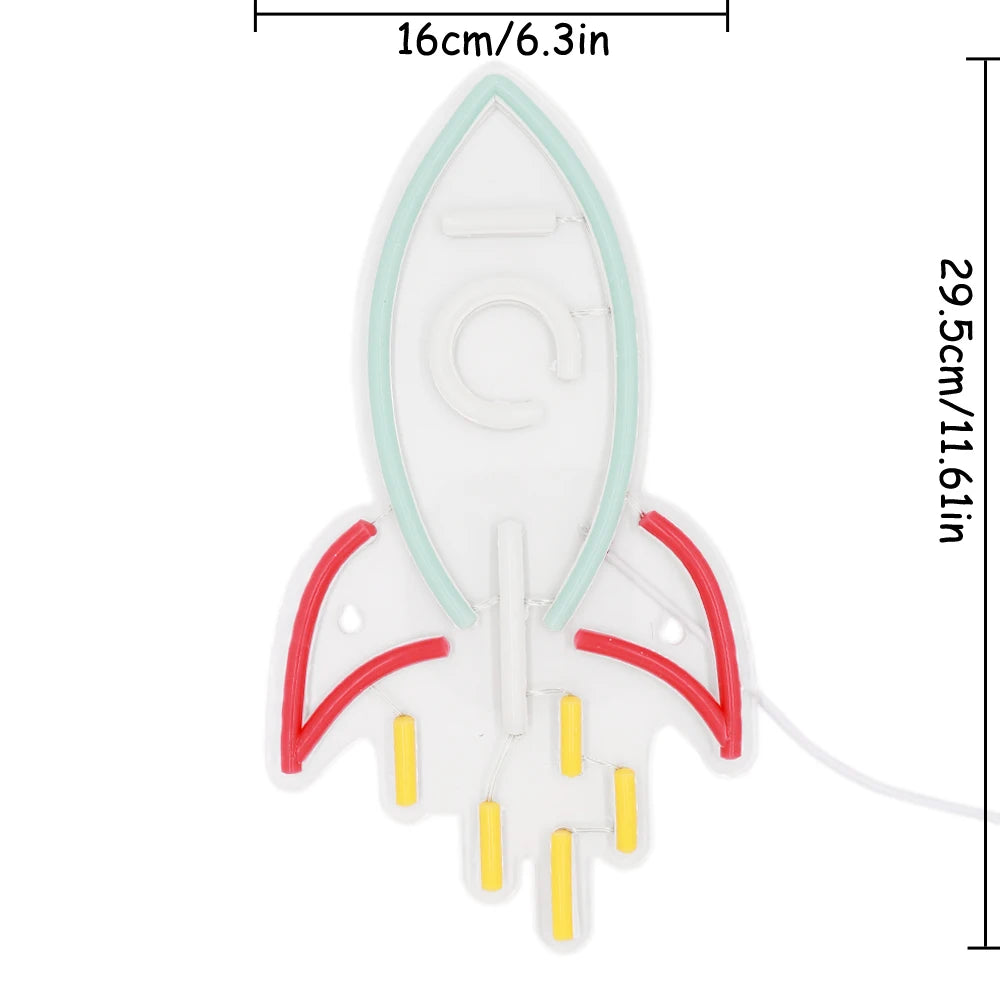 Letrero de neón de lanzamiento de cohete