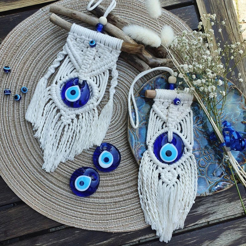 Blaues Hamsa-Auge-Makramee-Dekor