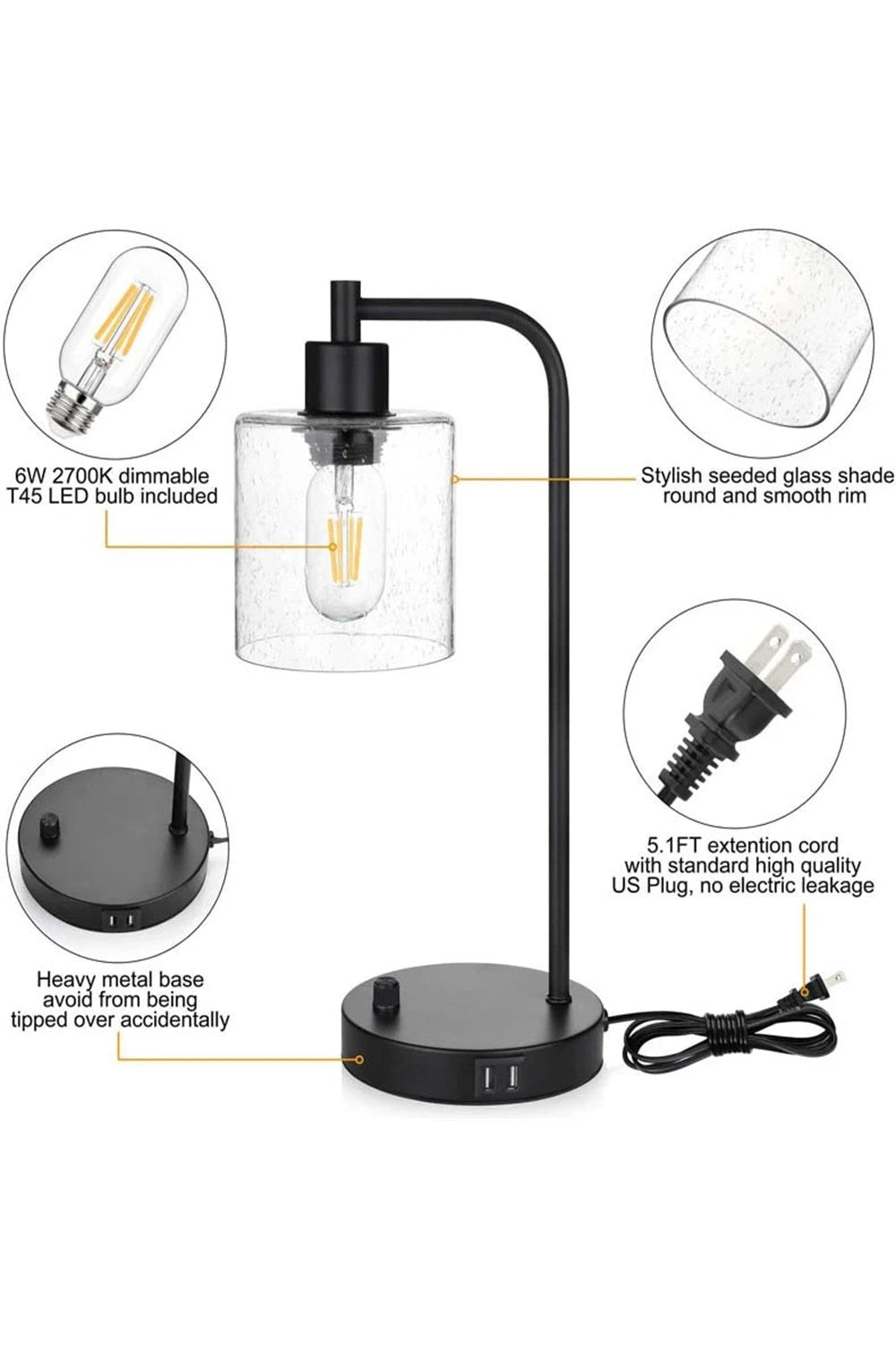 Dual USB Bedside Lamp