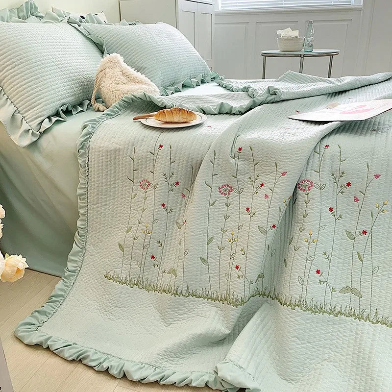 Pastel Meadow Embroidered Throw Blanket