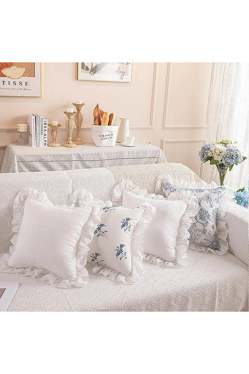 Pleated Lace Embroidered Pillow Case