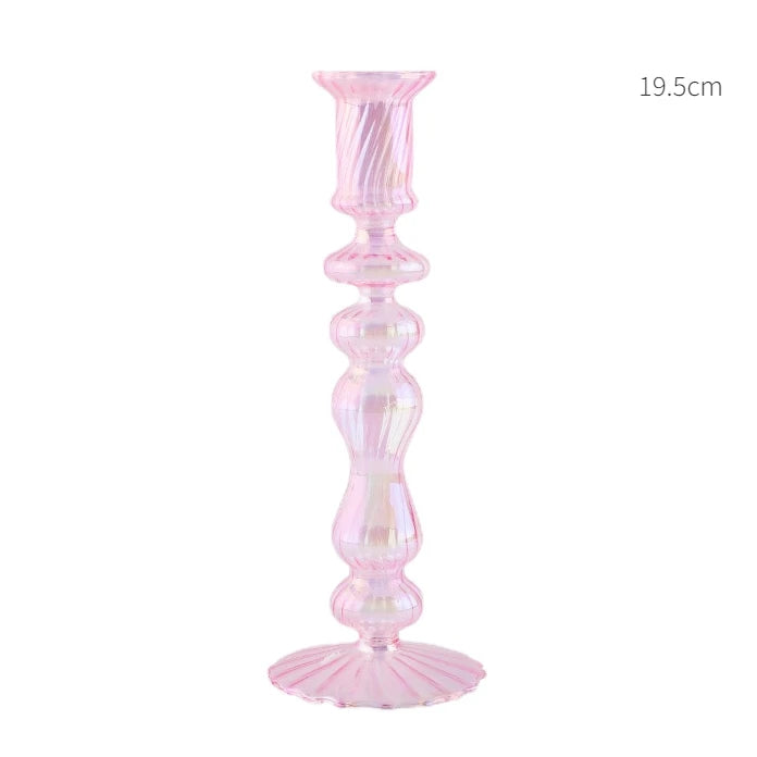 Pink Glass Taper Candle Holder