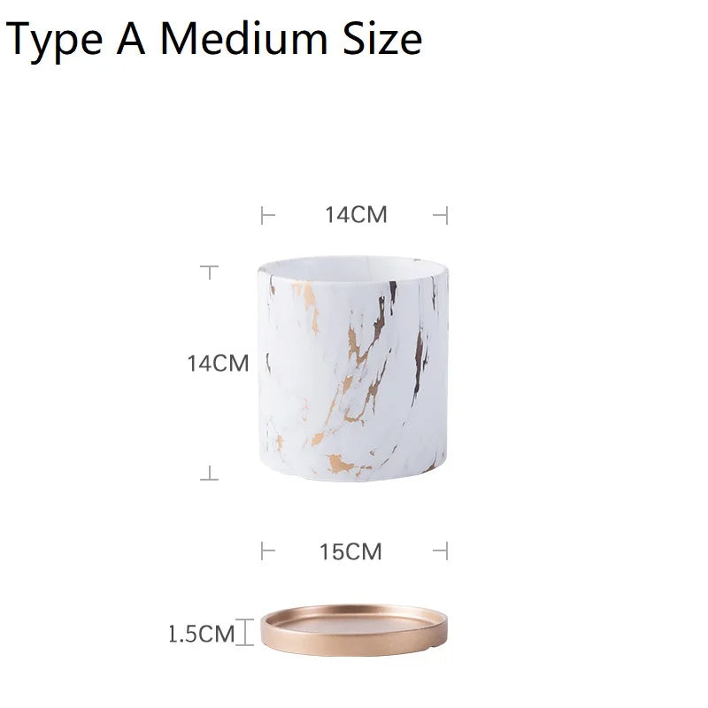 Marble Gold Leaf Plant Pot Set