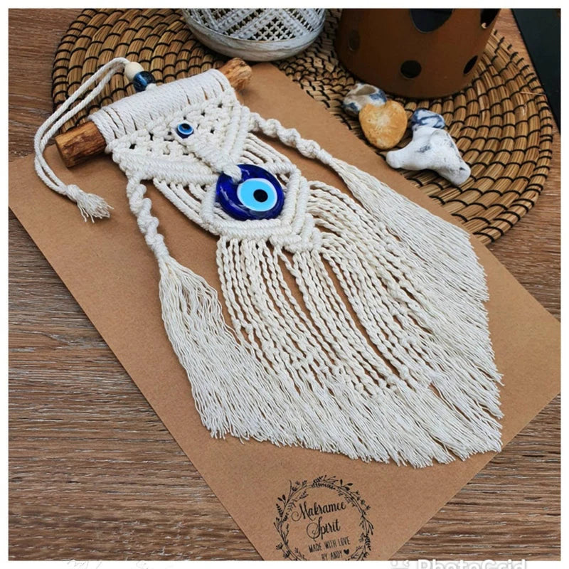 Blue Hamsa Eye Macrame Decor