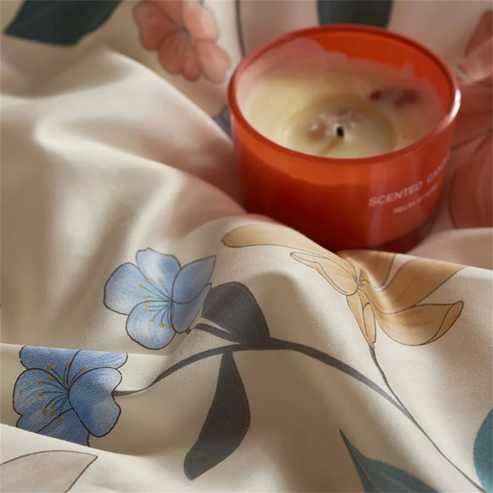 Juego de cama nórdico floral naranja