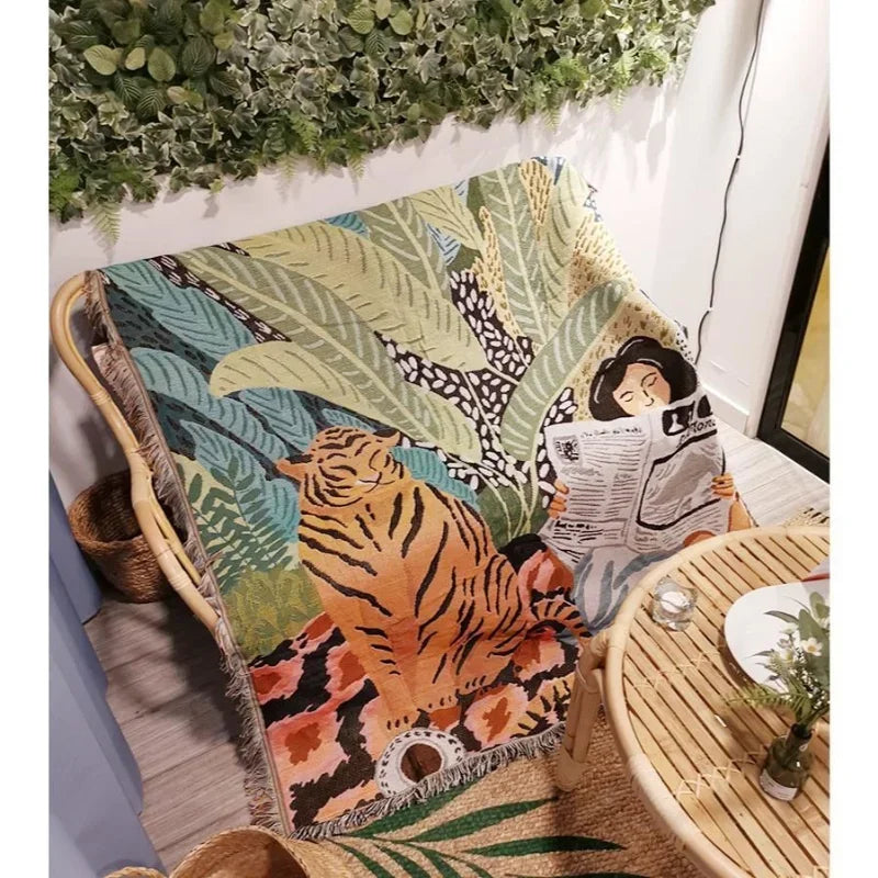 Ins Cartoon Tiger Überwurfdecke, gestrickt, mit Quasten, Decken für Betten, Sofabezug, Camping-Picknick-Matte, Wandbehang, Tapisserie, Wohnkultur