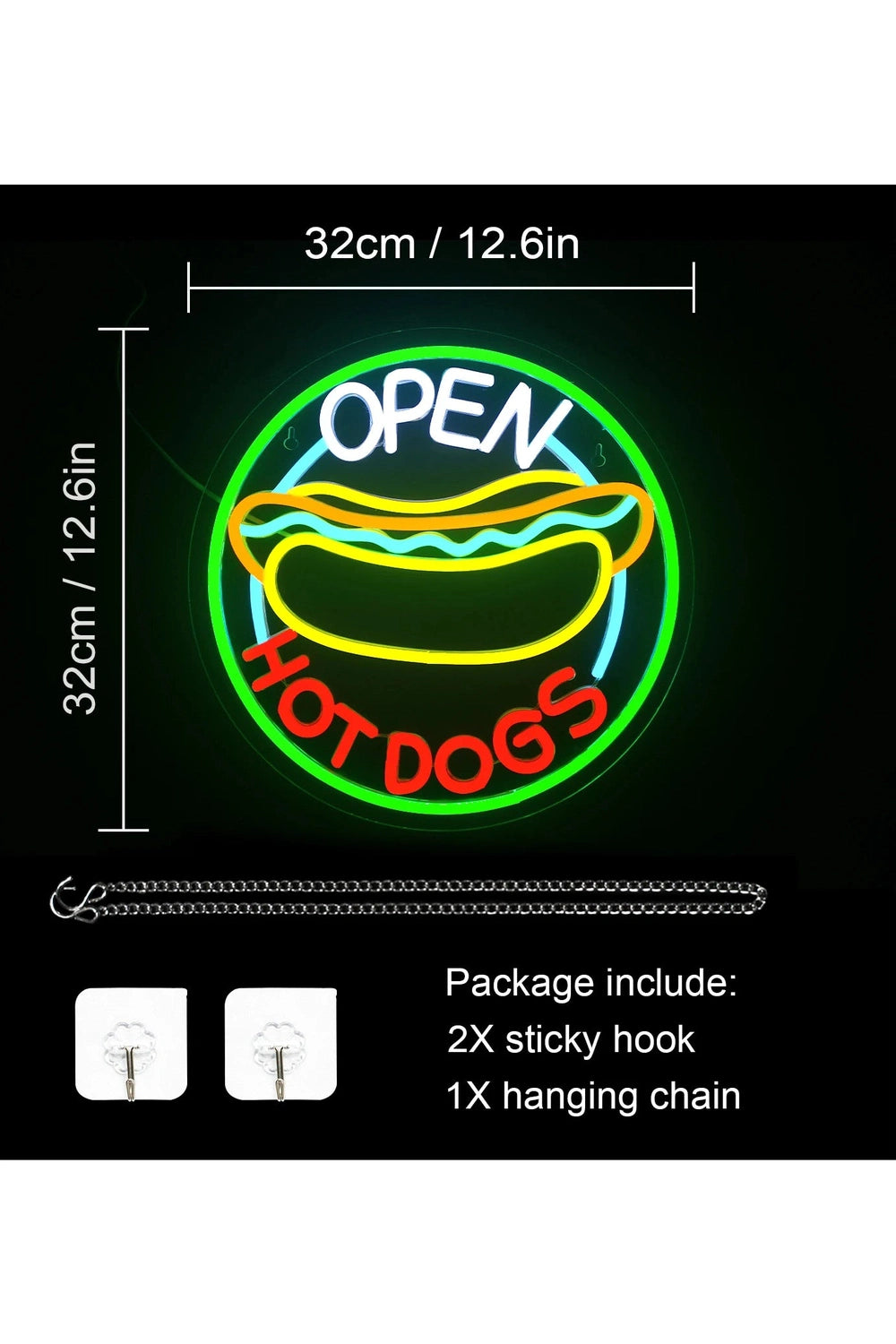 Open Hot Dogs Neon Art