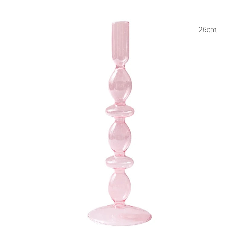 Pink Glass Taper Candle Holder