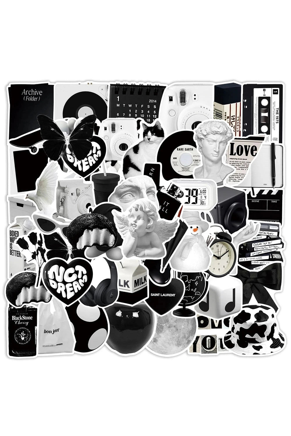 Simple Black White Cartoon Stickers