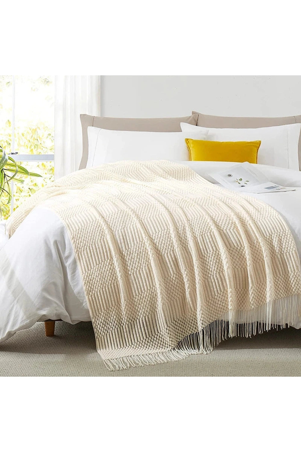 Cozy Cream Fringe Throw Blanket