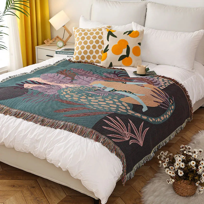 Boho Jungle Cats Woven Throw Blanket