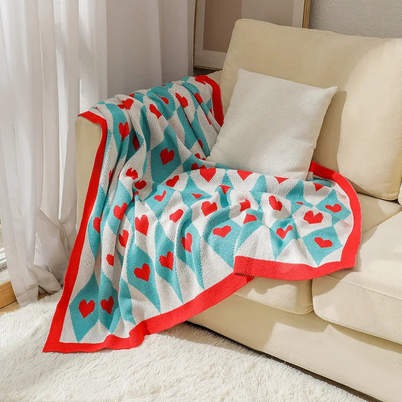 Retro Love Coquette Hearts Knit Blanket