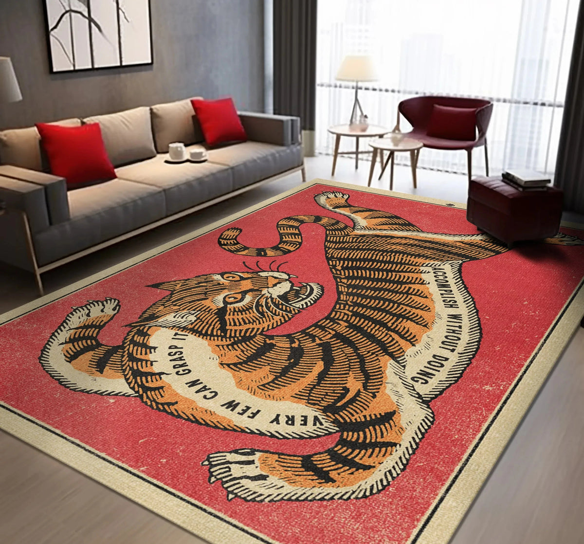 Vintage Japanese Tiger Area Rug