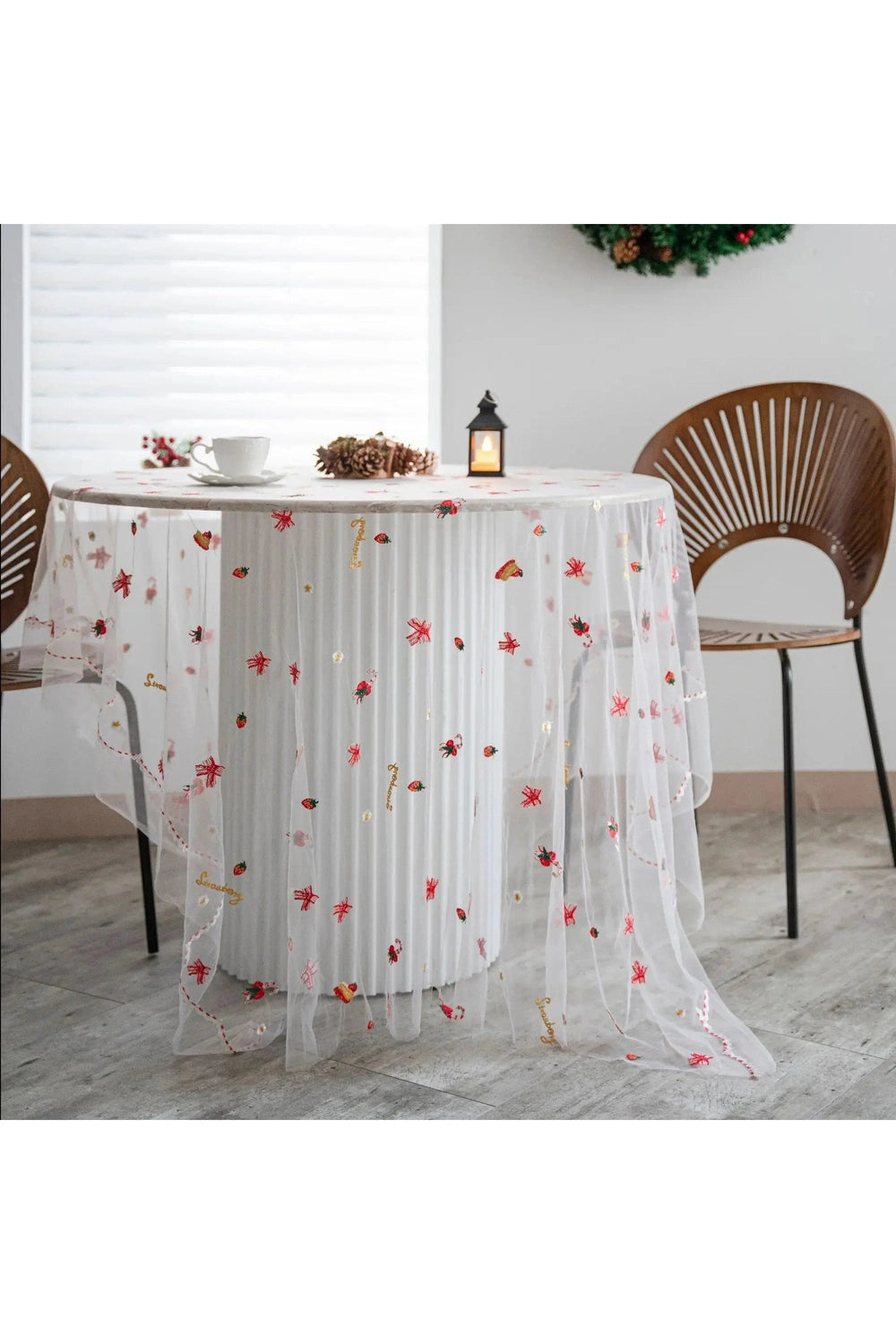 Floral Embroidered Sheer Tablecloth