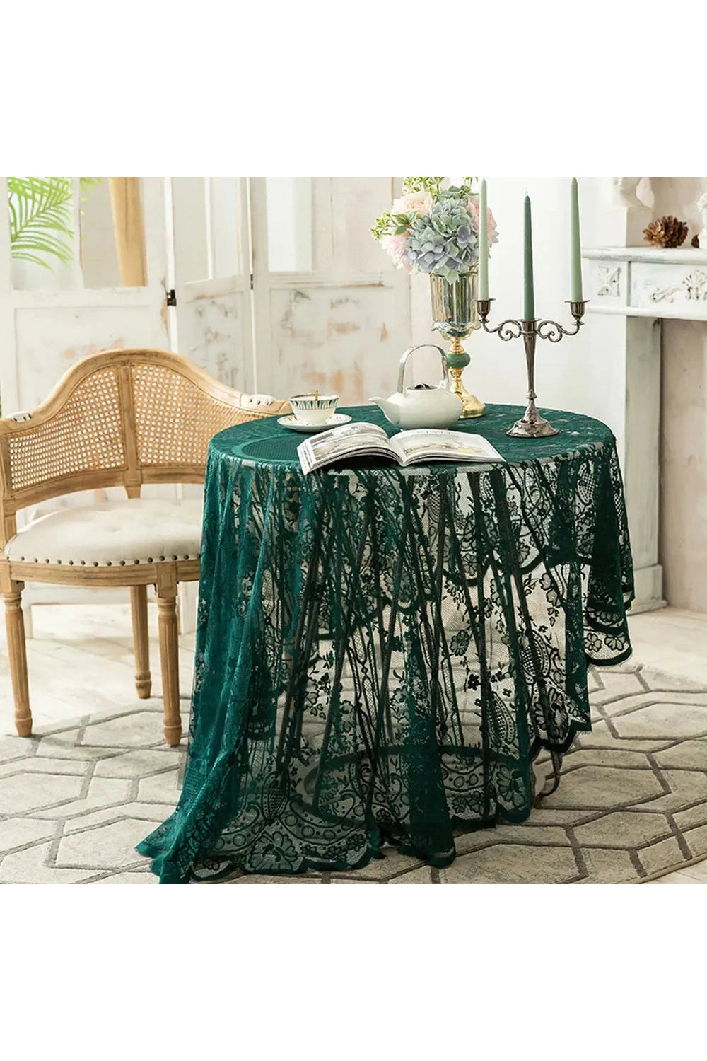 Vintage Emerald Lace Tablecloth