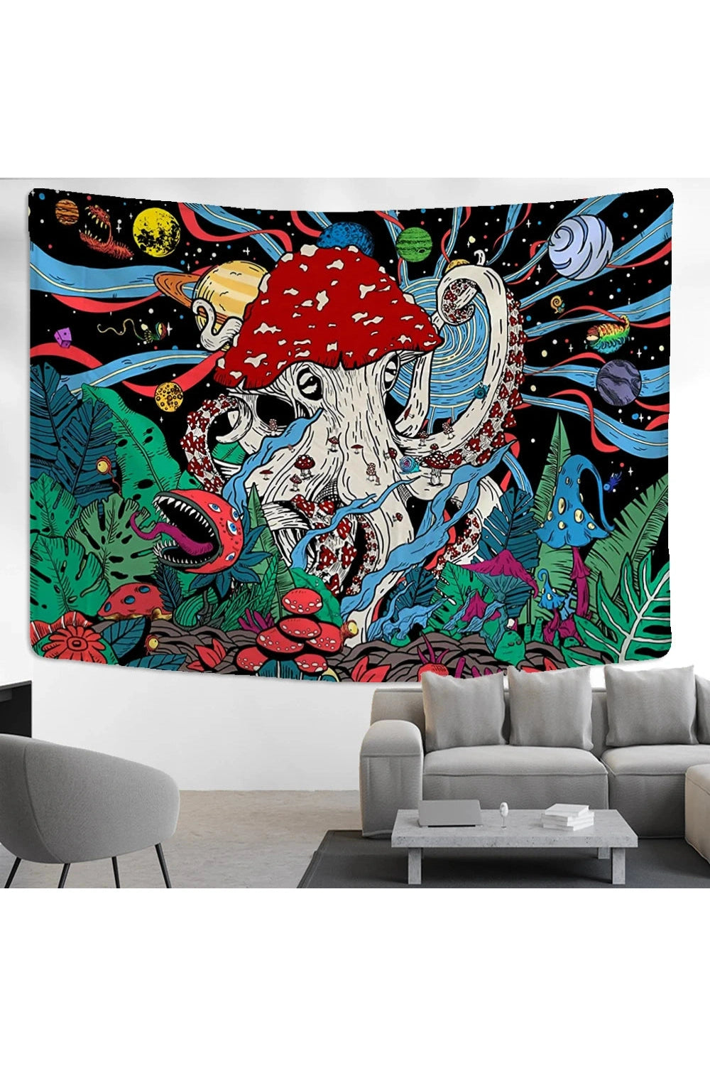 Cosmic Mushroom Wonderland Tapestry