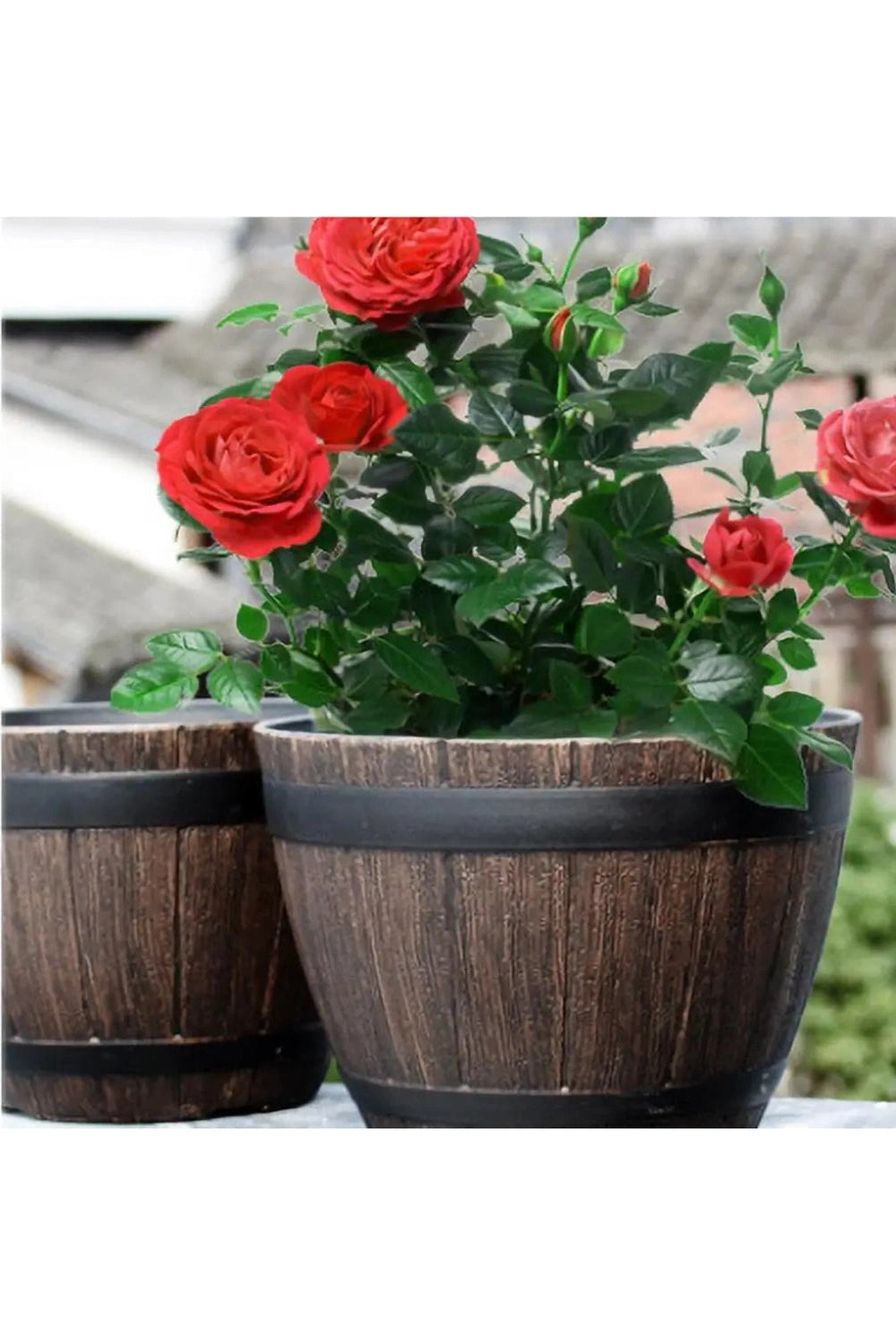 Resin Wood Barrel Plant Pot