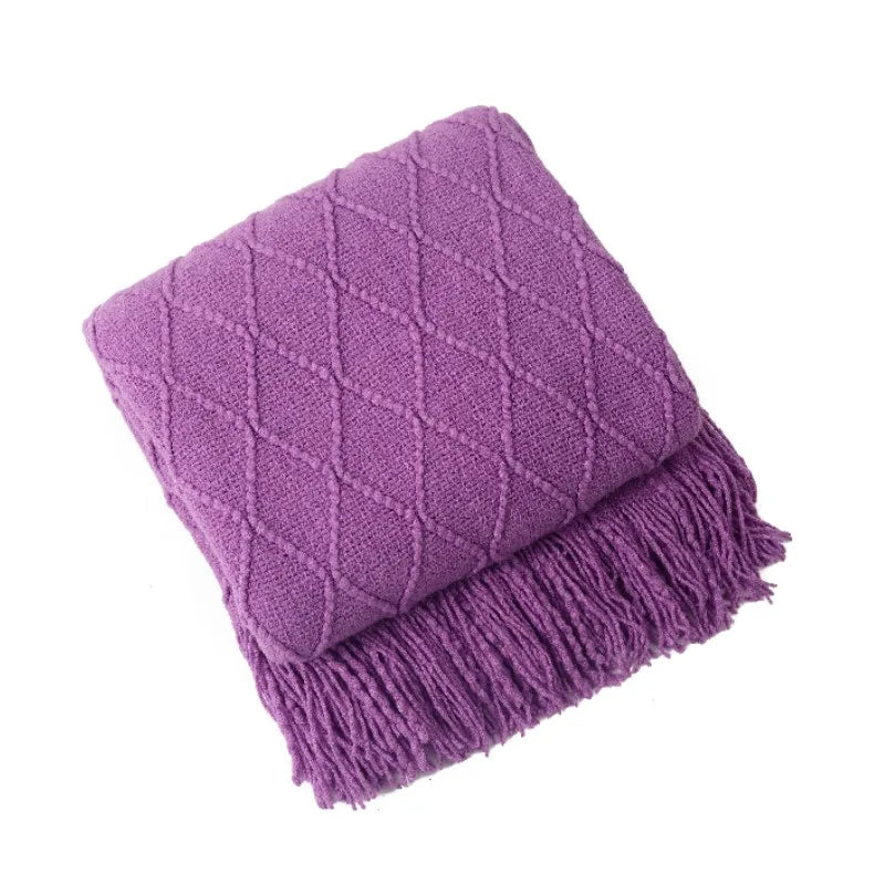 Cozy Purple Diamond Knit Blanket