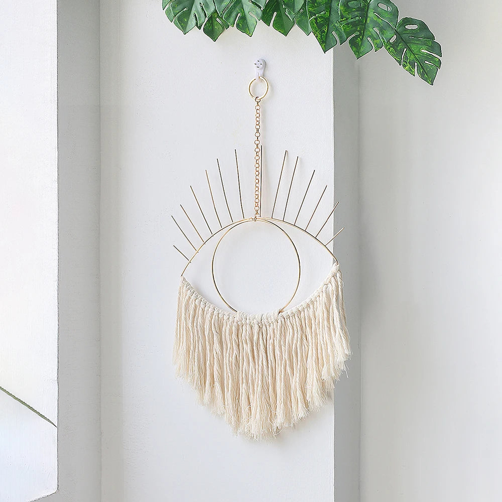 Colgante de pared con forma de ojo estilo bohemio con diseño de rayos de sol