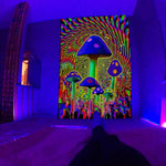 Psychedelic Mushroom Glow Tapestry