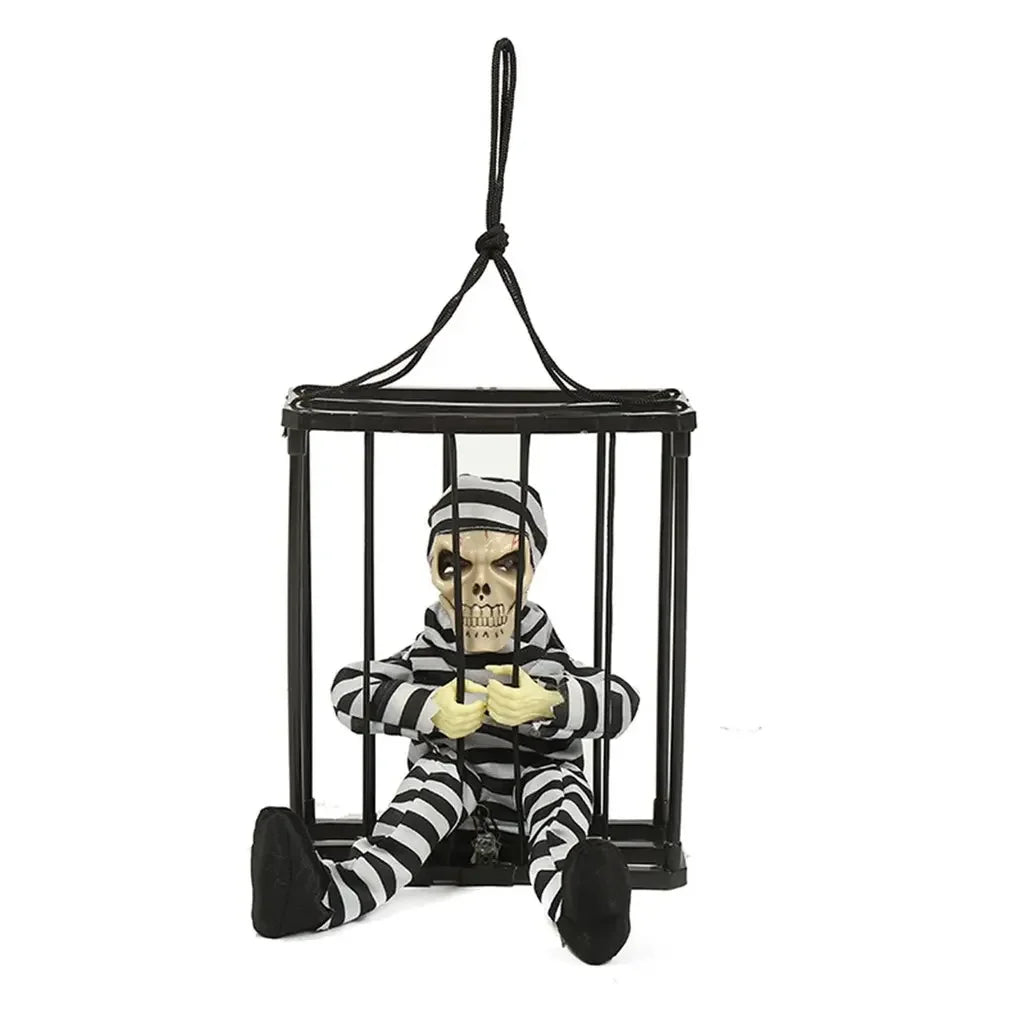 Caged Skeleton Prisoner LED Decor