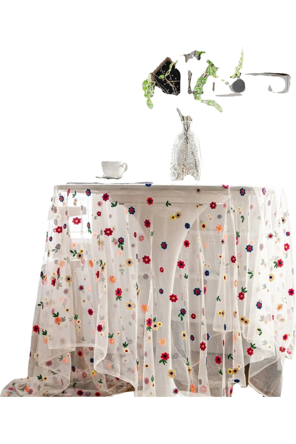 Floral Embroidered Sheer Tablecloth